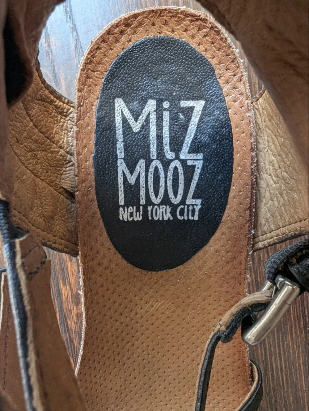 Miz Mooz Shay Black Leather Strappy Wedge Sandals